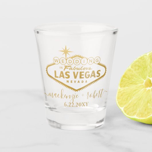 Las Vegas Wedding Personalized Script Favor Gold Shot Glas (Voorkant)