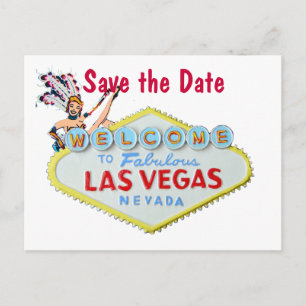 Las Vegas Wedding Sign. with Showgirl Aankondigingskaart
