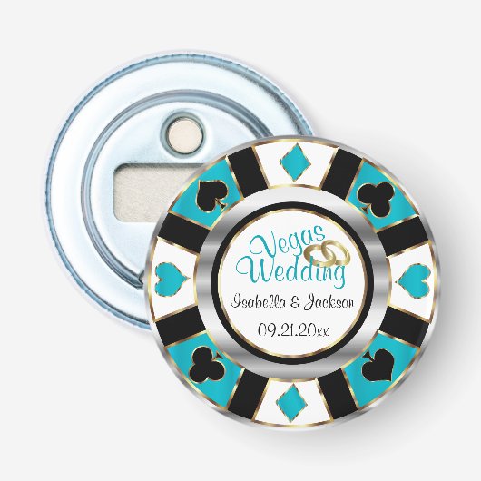 Las Vegas Wedding - Silver, White & Turquoise Button Flesopener (Voorkant)