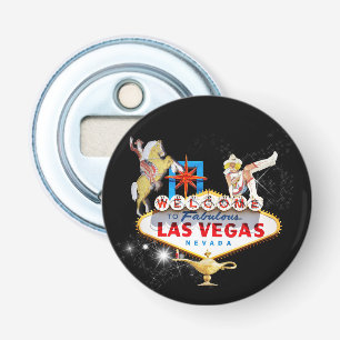 Las Vegas Welkom Bord Tegen Sterrenachtergrond Button Flesopener
