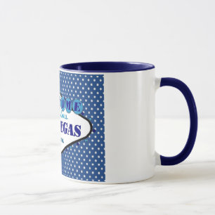 Las Vegas White Polka Dots, met blauwe achtergrond Mok