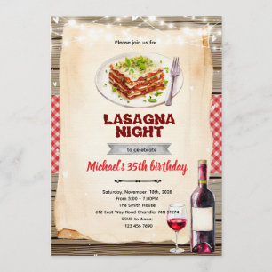 Lasagna- en wijnavond feestuitnodiging kaart