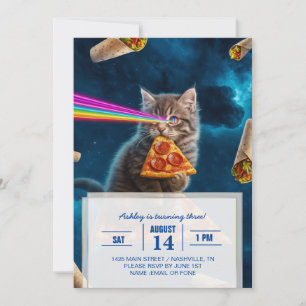 Laser Cat Pizza Party Kaart