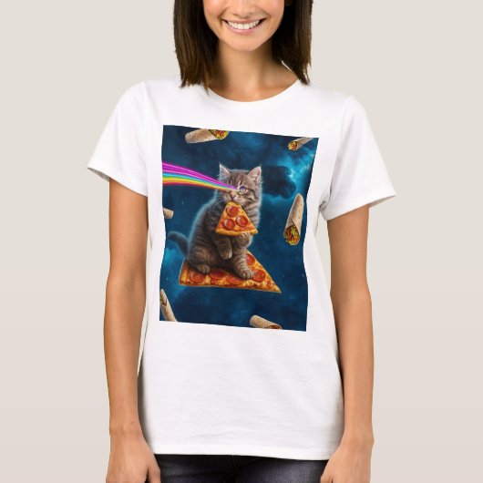 Laser Cat Pizza Party T-shirt (Voorkant)