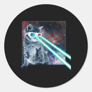 Laser Eyes Space Cat Kat 3D-bril Ronde Sticker