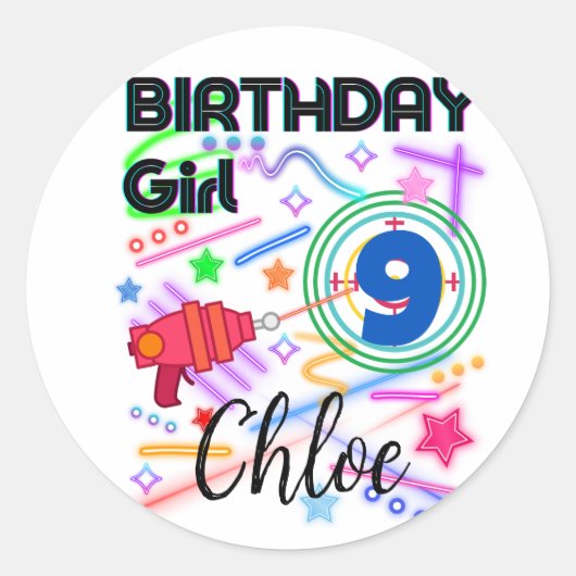 Laser Label Birthday Girl Party Colorful (Voorkant)
