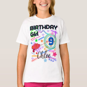 Laser Label Birthday Girl Party Colorful Matching T-shirt