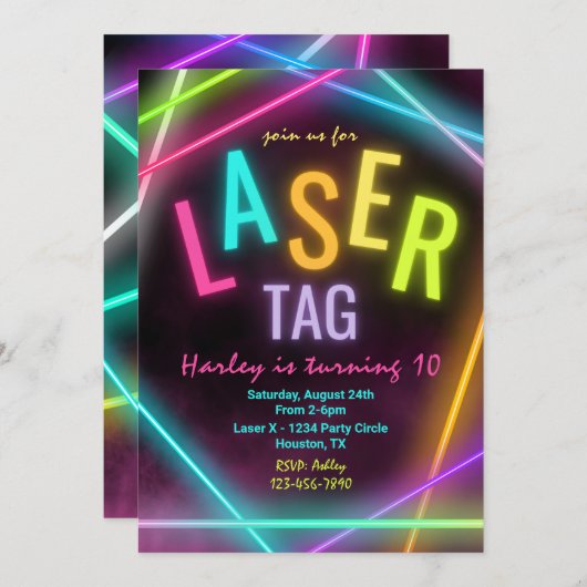 Laser Label Birthday Invitation | Label met lasers Kaart (Voorkant / Achterkant)