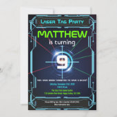 Laser Label Boy Birthday Party Invitation Green Bl Kaart (Voorkant)