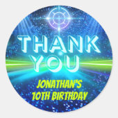 Laser Label Gaming Blauw Groen Neon Glow Dank u (Voorkant)