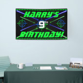 Laser Label Neon Green en Blue Beams Birthday Part Spandoek (Beurs)