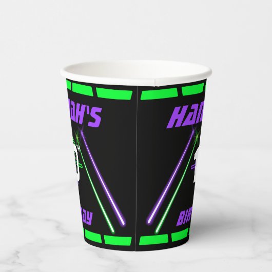 Laser Label Neon Green en Blue Beams Verjaardagspa Papieren Bekers (Rechts)