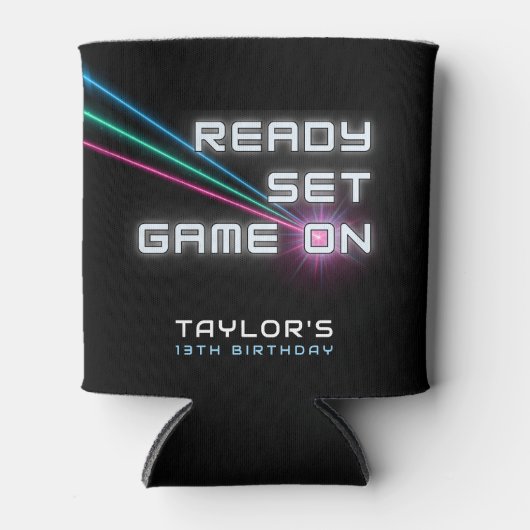 Laser Label Neon verjaardagsfeestje Blikjeskoeler (Voorkant)