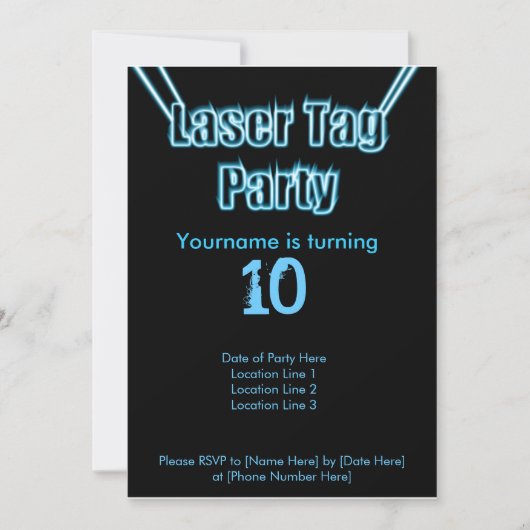 Laser Label Party Blue Invitation Kaart (Voorkant)