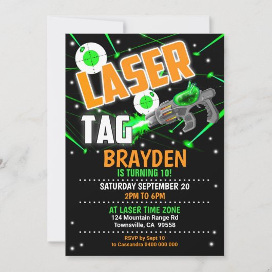 Laser Label Uitnodiging Groene Laser Label Partij  (Voorkant)