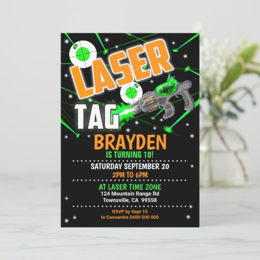 Laser Label Uitnodiging Groene Laser Label Partij  (Staand voorkant)