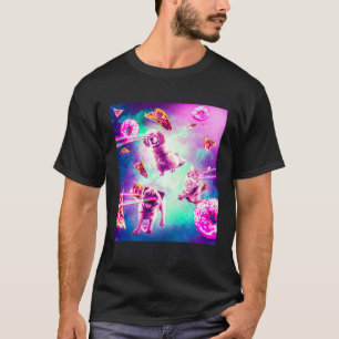 Laser Ogen Ruimte Kat Met Hond Pug Regenboog T-shirt
