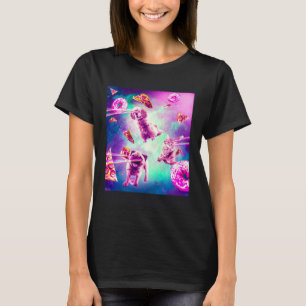 Laser Ogen Ruimte Kat Met Hond Pug Regenboog T-shirt