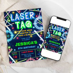 Laser Tag Neon Glow Verjaardagsfeest Uitnodiging