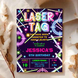 Laser Tag Neon Glow Verjaardagsfeest Uitnodiging