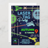 Laser Tag neon invitation d'anniversaire garçon. (Devant / Derrière)