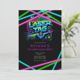 Laser Tag Roze Groen Blauw Verjaardagsfeestje Kaart