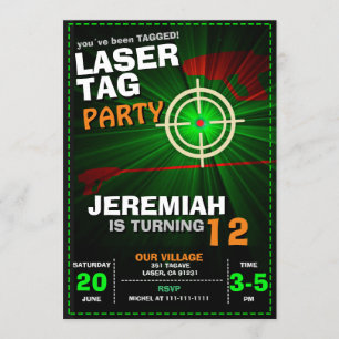 LASER TAG VERJAARDAGSUITNODIGING TEMPLATE KAART