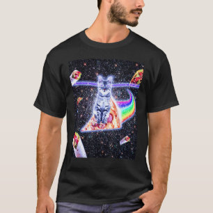 Laserogen Ruimtekater Reit Regenboog Pizza T-shirt
