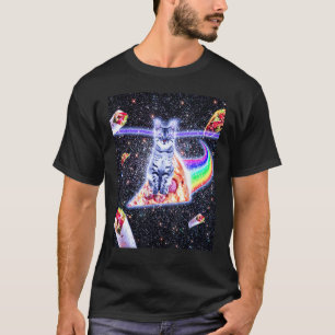 Laserogen Ruimtekater Reit Regenboog Pizza T-shirt