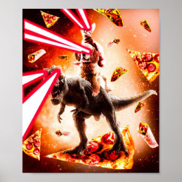 Laseroyes Space Cat Riding Dog en Dinosauer Poster