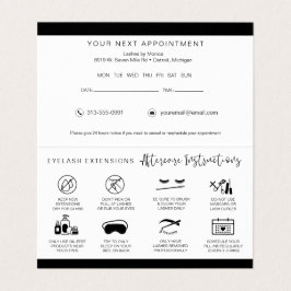 Lash Aftercare Instructions & Appointment Reminder Visitekaartjes