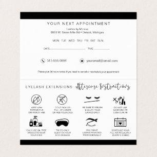 Lash Aftercare Instructions & Appointment Reminder Visitekaartjes