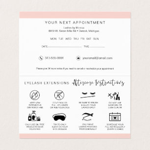 Lash Aftercare Instructions & Appointment Reminder Visitekaartjes