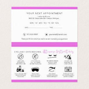 Lash Aftercare Instructions & Appointment Reminder Visitekaartjes
