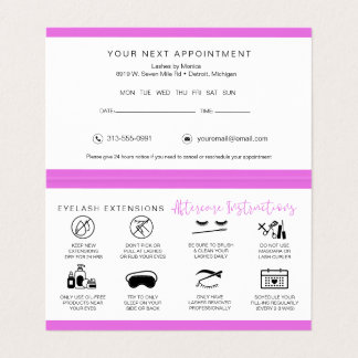Lash Aftercare Instructions & Appointment Reminder Visitekaartjes