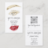 Lash Brow Permanent Makeup Logo QR Code Red Lips Visitekaartje (Voorkant / Achterkant)