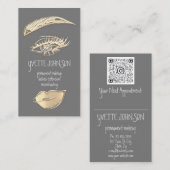 Lash Brow Permanent Makeup Logo QRCode Gold Grey Visitekaartje (Voorkant / Achterkant)