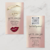 Lash Brow Permanent Makeup QRCode Gold Red Lips Visitekaartje (Voorkant / Achterkant)