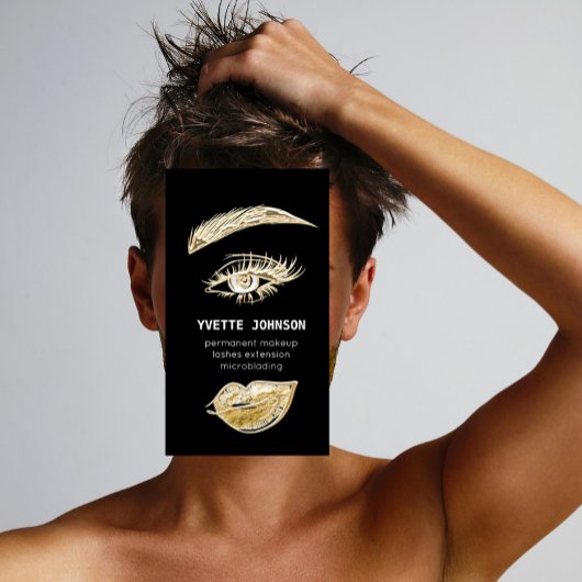 Lash Brows Permanent Makeup Logo QRCode Black Gold Visitekaartje
