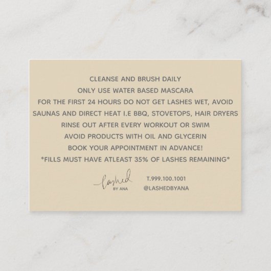 Lash carte de soins (Dos)