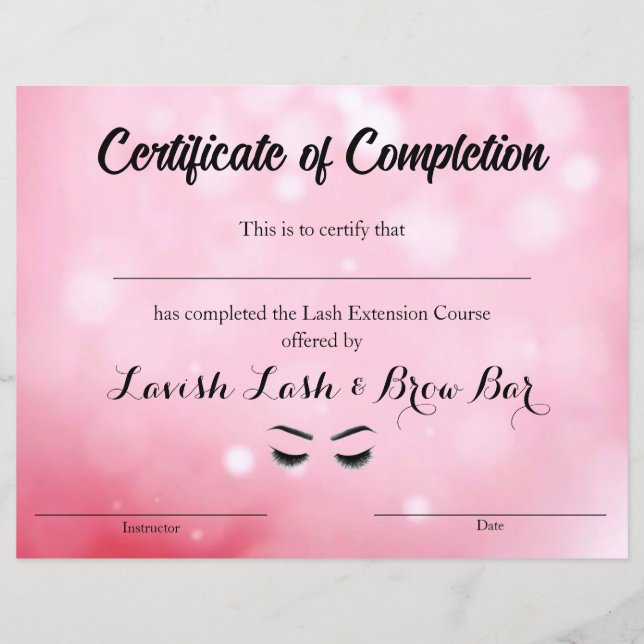 Lash-certificaat van voltooiing (Voorkant)