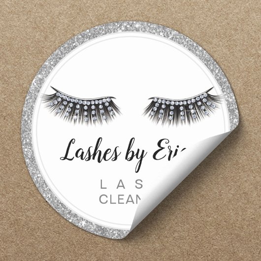 Lash Cleaner Eyelash Extensions Silver Glitter Ronde Sticker