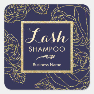 Lash Cleaner Gold Floral Navy Salon Vierkante Sticker