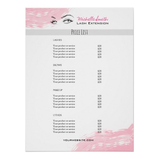 Lash extensie Minimalist Lash Services prijslijst Perfect Poster (Voorkant)