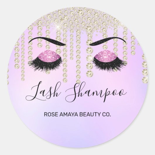 Lash Extension Cleanser Lila Paarse Diamond Driver Ronde Sticker (Voorkant)
