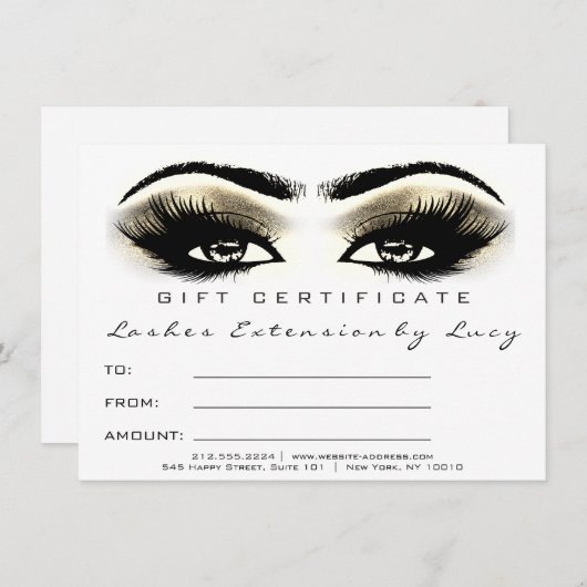 Lash Extension Makeup Certificate Gift Gold White (Voorkant / Achterkant)
