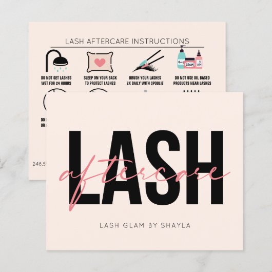 Lash Extension Natercare Instructions Flyer Kaart (Voorkant / Achterkant)