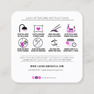 Lash Extensions Aftercare Instructies Hot Pink Sq Vierkante Visitekaartje