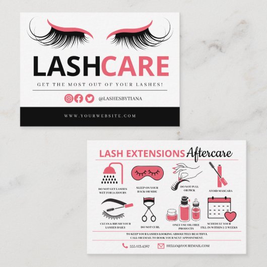 Lash Extensions Aftercare Instructions Business Ca Visitekaartje (Voorkant / Achterkant)