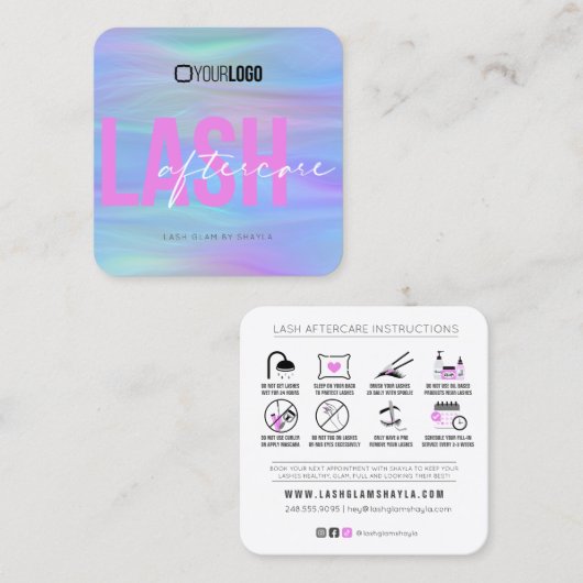 Lash Extensions Aftercare Instructions Fuchsia Squ Vierkante Visitekaartje (Voorkant / Achterkant)
